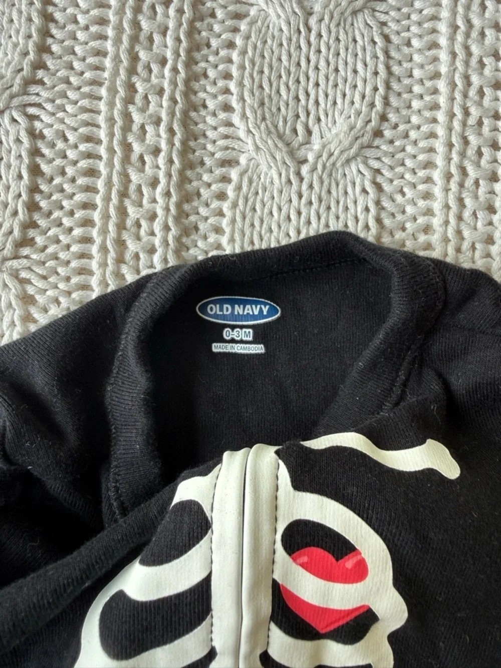 Old Navy Black Skeleton Footed One-Piece with Red Heart Accent